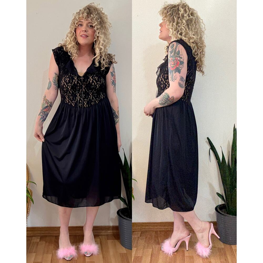 80s Black Lace Sleep Dress